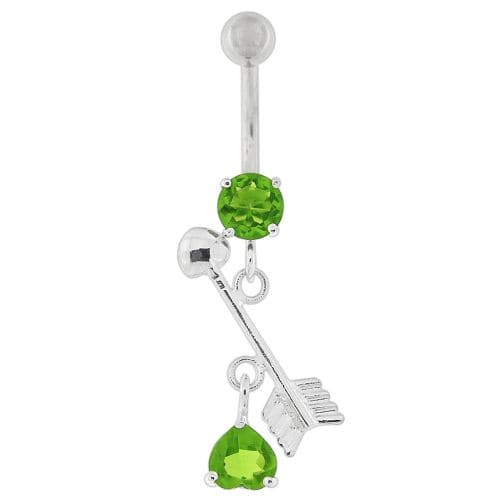 Arrow with Heart Dangling Belly Button Ring - Monster Piercing