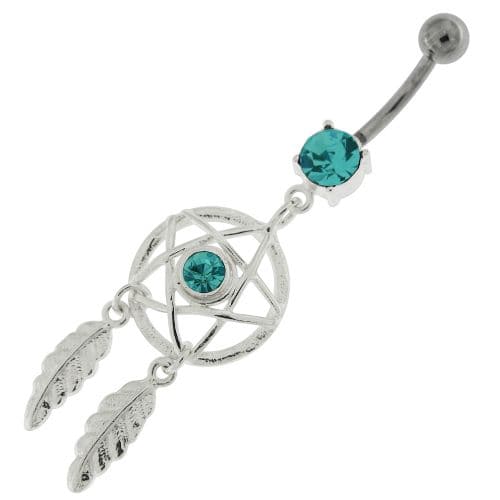 Center Jeweled Star Dream Catcher Dangling Navel Ring - Monster Piercing