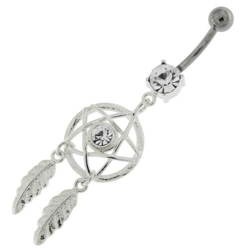 Center Jeweled Star Dream Catcher Dangling Navel Ring - Monster Piercing