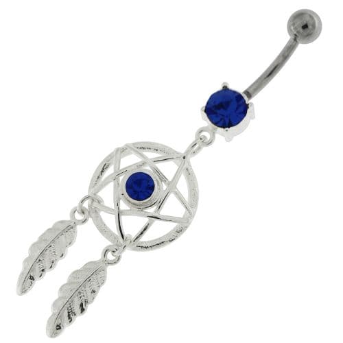 Center Jeweled Star Dream Catcher Dangling Navel Ring - Monster Piercing