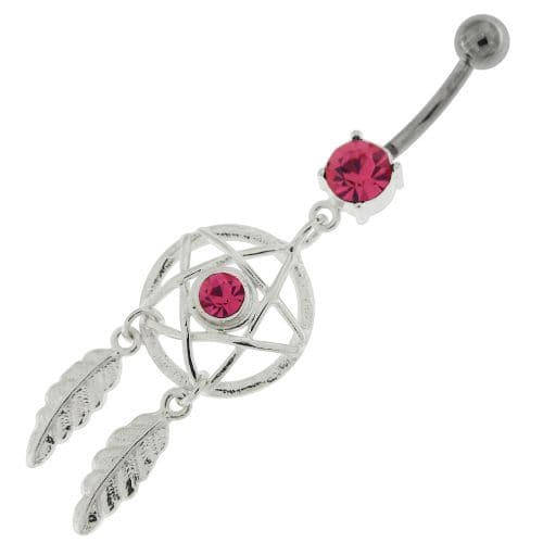 Center Jeweled Star Dream Catcher Dangling Navel Ring - Monster Piercing