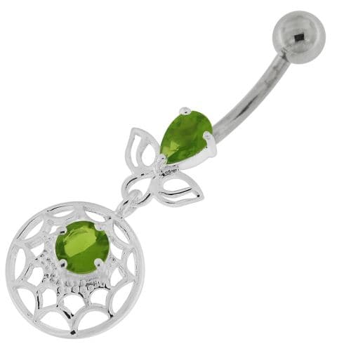 Jeweled Spider Web Dangling Navel Belly Ring - Monster Piercing