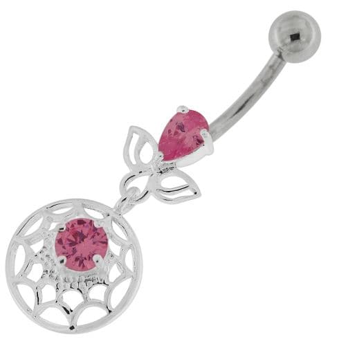 Jeweled Spider Web Dangling Navel Belly Ring - Monster Piercing