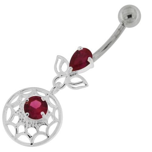 Jeweled Spider Web Dangling Navel Belly Ring - Monster Piercing