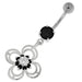 Flower With Bow Jeweled Silver Belly Button Ring - Monster Piercing