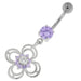 Flower With Bow Jeweled Silver Belly Button Ring - Monster Piercing