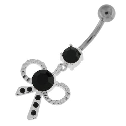 Simple Jeweled Tie Bow Silver Belly Button Ring - Monster Piercing