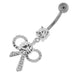 Simple Jeweled Tie Bow Silver Belly Button Ring - Monster Piercing