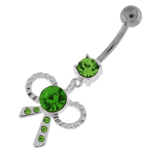 Simple Jeweled Tie Bow Silver Belly Button Ring - Monster Piercing