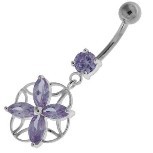 Jeweled Flower Cut out Navel Belly Button Ring - Monster Piercing