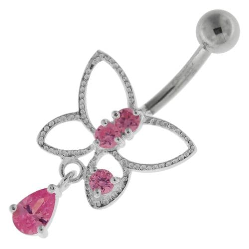 Jeweled Butterfly Cut out Navel Belly Button Ring - Monster Piercing