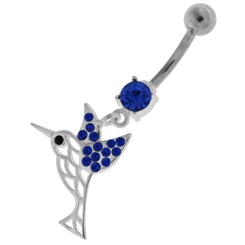 Flying Jeweled Sparrow Cut out Navel Belly Button Ring - Monster Piercing