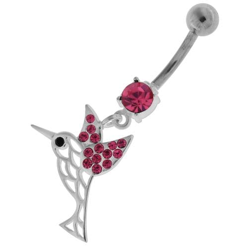 Flying Jeweled Sparrow Cut out Navel Belly Button Ring - Monster Piercing