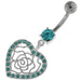 Dangling Rose Cut out Heart Belly Button Bar - Monster Piercing