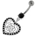 Dangling Rose Cut out Heart Belly Button Bar - Monster Piercing