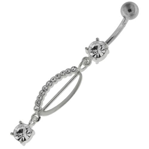 Dangling Jeweled safety Pin Belly Button Bar - Monster Piercing