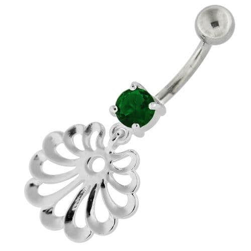 Fancy Jeweled Dangling Single Stone Belly Ring - Monster Piercing