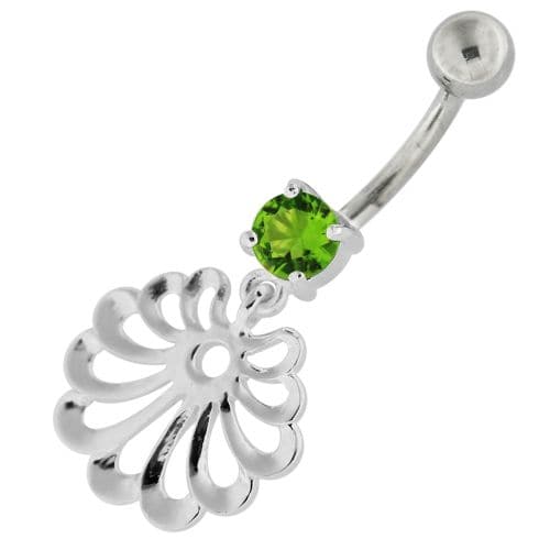 Fancy Jeweled Dangling Single Stone Belly Ring - Monster Piercing