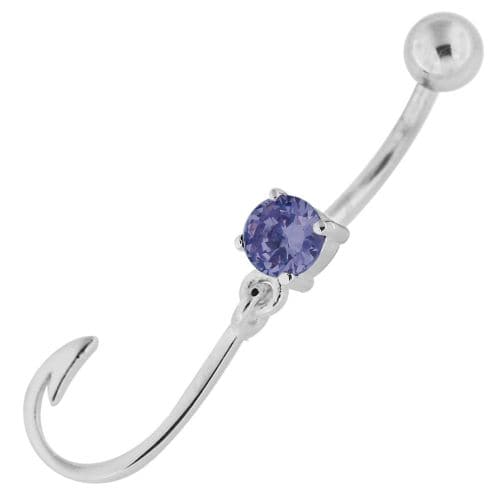 Sterling Silver Jeweled J Signed Navel Belly Button Bar - Monster Piercing