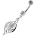 Flower Leaf Jeweled Sterling Silver Navel Belly Button Bar - Monster Piercing