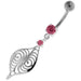 Flower Leaf Jeweled Sterling Silver Navel Belly Button Bar - Monster Piercing