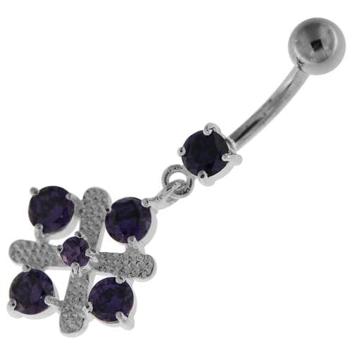 Fancy Jeweled Sterling Silver Navel Belly Button Bar - Monster Piercing