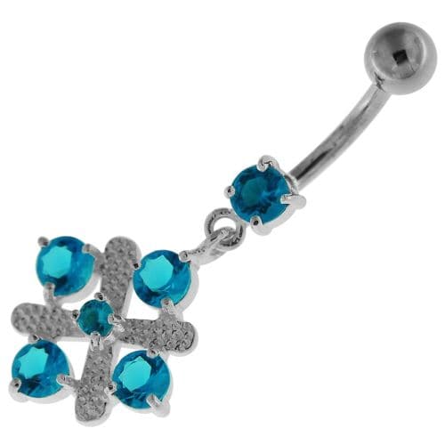 Fancy Jeweled Sterling Silver Navel Belly Button Bar - Monster Piercing