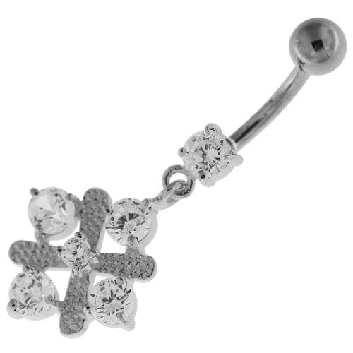 Fancy Jeweled Sterling Silver Navel Belly Button Bar - Monster Piercing