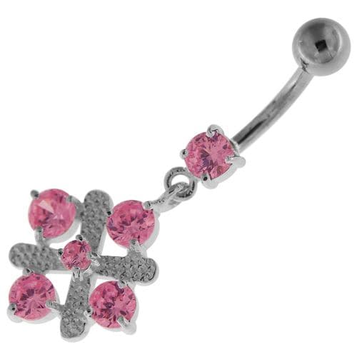 Fancy Jeweled Sterling Silver Navel Belly Button Bar - Monster Piercing