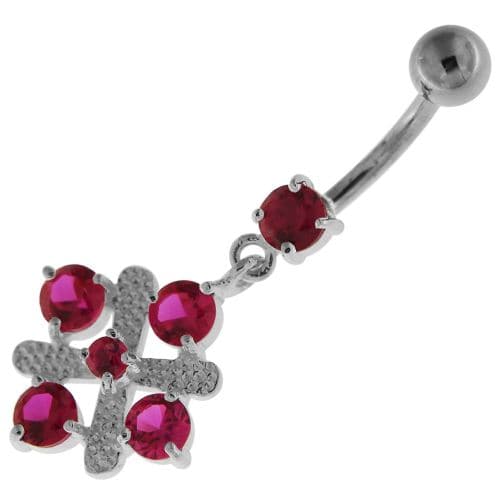 Fancy Jeweled Sterling Silver Navel Belly Button Bar - Monster Piercing