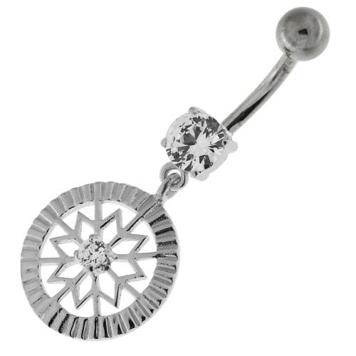 Center Jeweled Flower Sterling Silver Navel Belly Button Ring - Monster Piercing