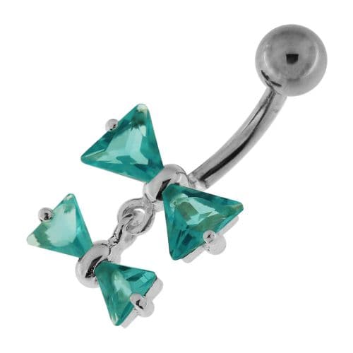 Jeweled Twin Bow Sterling Silver Navel Belly Button Ring - Monster Piercing