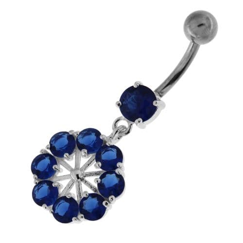 Round Jeweled Flower Sterling Silver Navel Ring - Monster Piercing