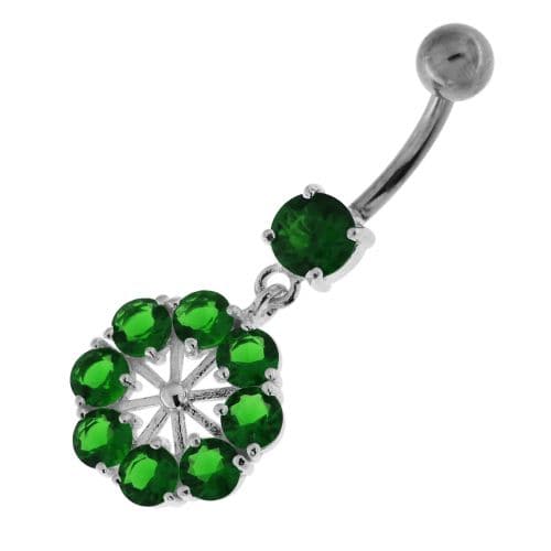 Round Jeweled Flower Sterling Silver Navel Ring - Monster Piercing