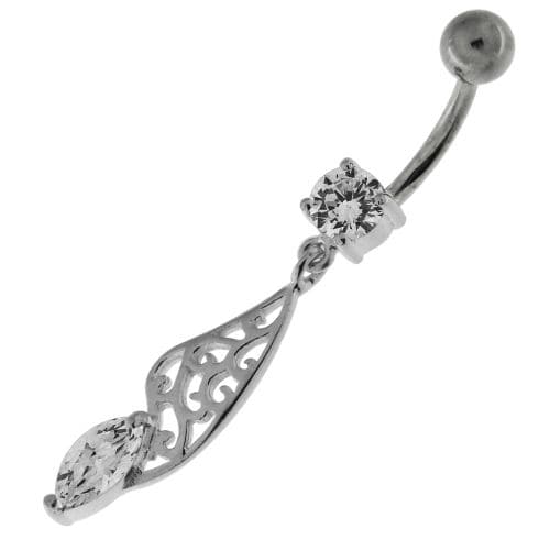 Fancy Jeweled Sterling Silver Navel Belly Bar - Monster Piercing