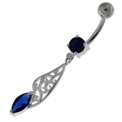 Fancy Jeweled Sterling Silver Navel Belly Bar - Monster Piercing