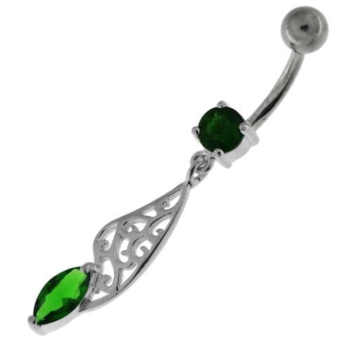 Fancy Jeweled Sterling Silver Navel Belly Bar - Monster Piercing