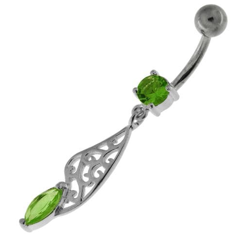 Fancy Jeweled Sterling Silver Navel Belly Bar - Monster Piercing