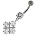 Four Square Jeweled Sterling Silver Navel Bar - Monster Piercing