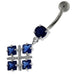 Four Square Jeweled Sterling Silver Navel Bar - Monster Piercing