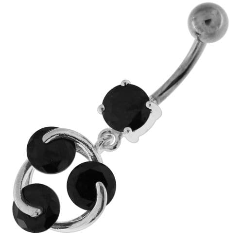 Tri Round Jeweled Swirl Sterling Silver Navel Bar - Monster Piercing