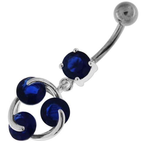 Tri Round Jeweled Swirl Sterling Silver Navel Bar - Monster Piercing