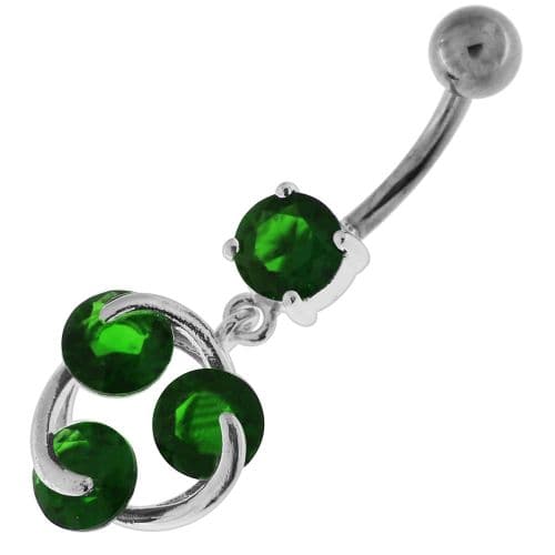 Tri Round Jeweled Swirl Sterling Silver Navel Bar - Monster Piercing