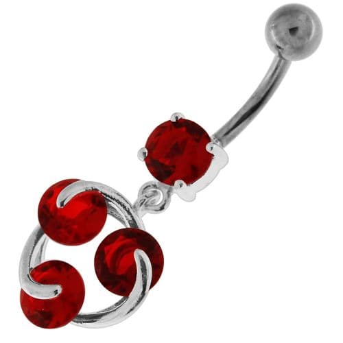 Tri Round Jeweled Swirl Sterling Silver Navel Bar - Monster Piercing