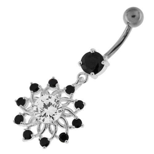 Jeweled Lotus Flower Sterling Silver Belly Button Ring - Monster Piercing