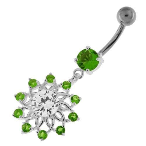 Jeweled Lotus Flower Sterling Silver Belly Button Ring - Monster Piercing