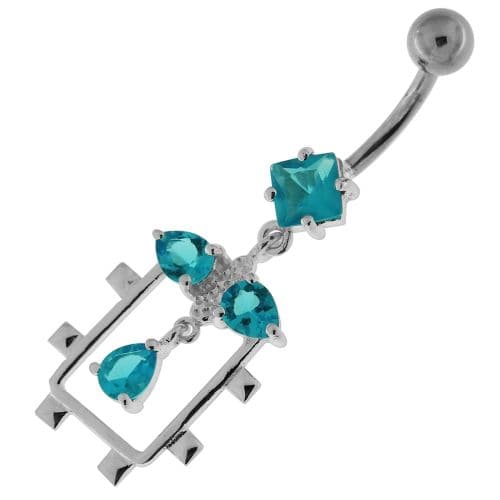 Fancy Jeweled Dangling Sterling Silver Belly Button Ring - Monster Piercing