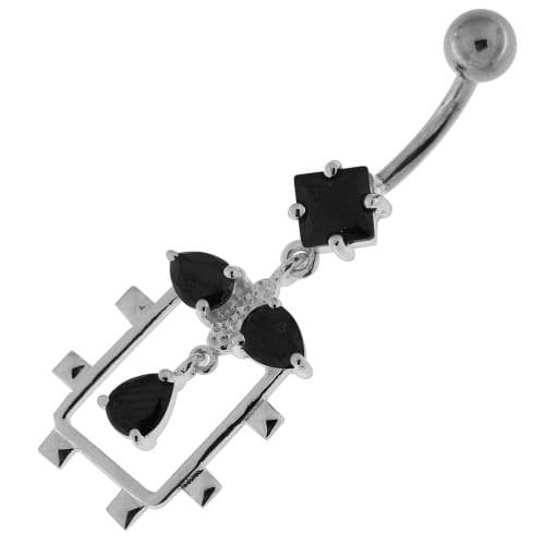 Fancy Jeweled Dangling Sterling Silver Belly Button Ring - Monster Piercing