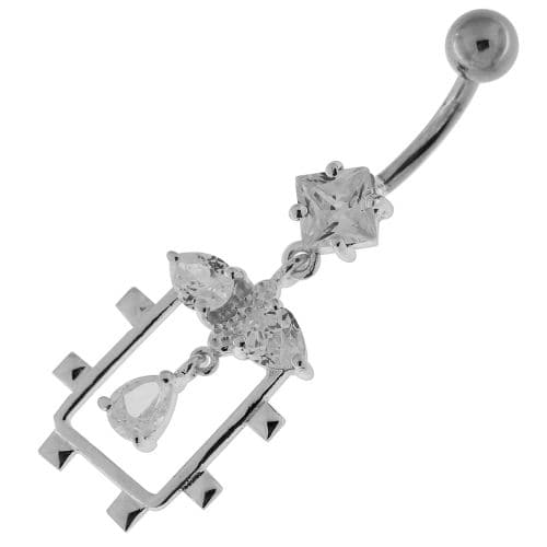 Fancy Jeweled Dangling Sterling Silver Belly Button Ring - Monster Piercing