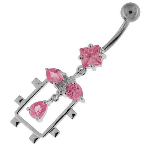 Fancy Jeweled Dangling Sterling Silver Belly Button Ring - Monster Piercing